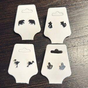 4 pairs women’s fashion earrings studs animals, bear, cat, flamingo octopus​